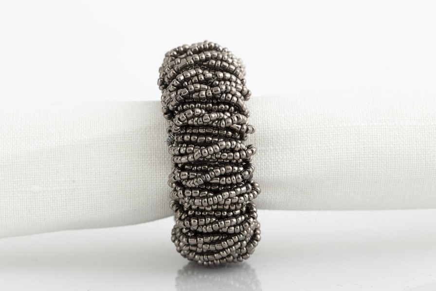 Flamant Meina, Napkin Ring, Beads, Grey New