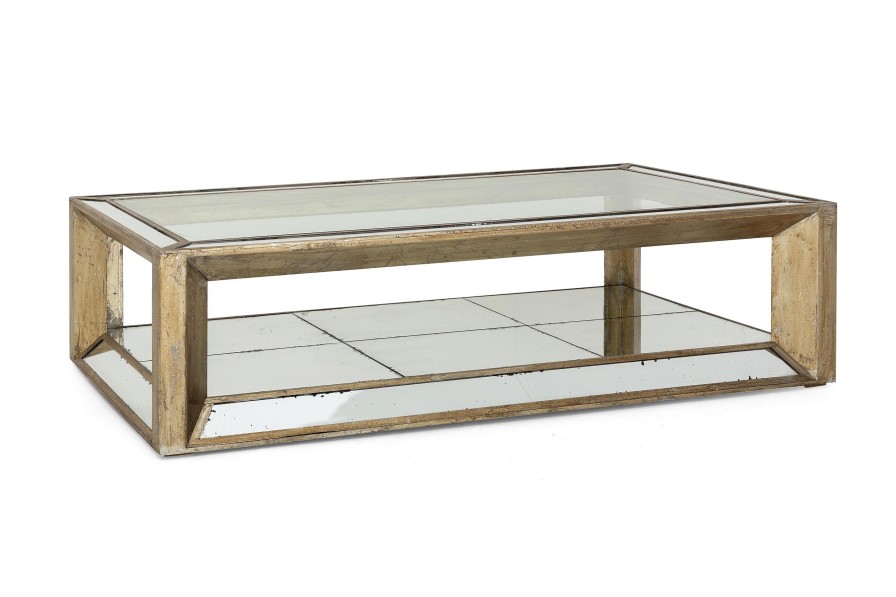 Flamant Mitchell, Coffee Table, Rectangular, Mirror Glass And Wood, 160X80 Clearance