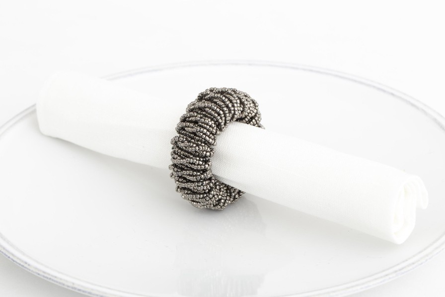 Flamant Meina, Napkin Ring, Beads, Grey New