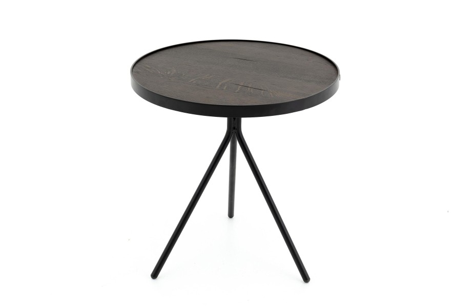 Flamant Madison, Side Table, Oak And Metal, Round, 45 Cm, Dark Brown Wholesale